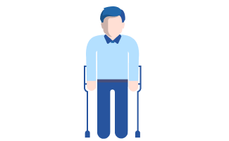 Patient mit Krücken, symbolisch für eingeschränkte Beweglichkeit und Kraft