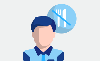 Patient und durchgestrichenes Besteck, symbolisch für Probleme beim Schlucken