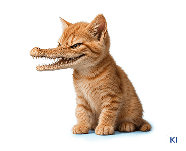 KI-generierte Abbildung einer entarteten Katze mit Krokodilschnauze