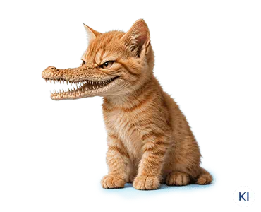 KI-generierte Abbildung einer entarteten Katze mit Krokodilschnauze