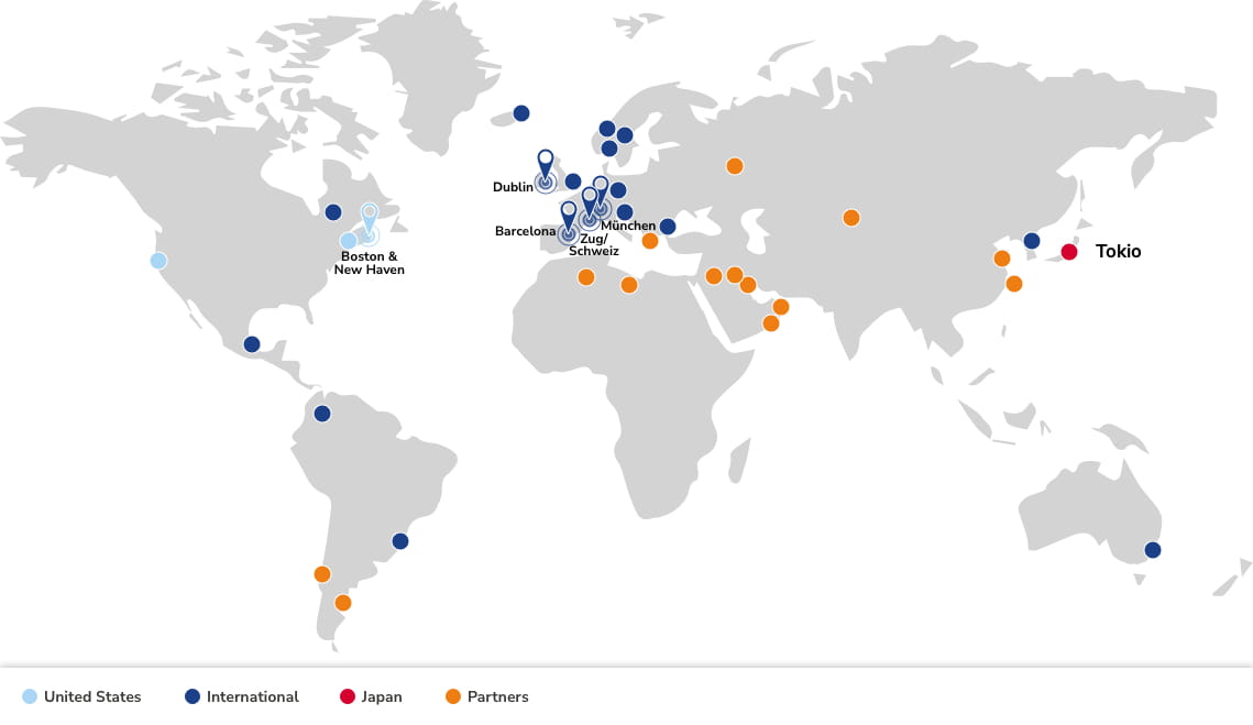 Weltkarte mit allen Standorten von Alexion 